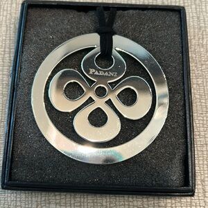 Silver Padani necklace with black velvet cord.  Cord about 26” total length.